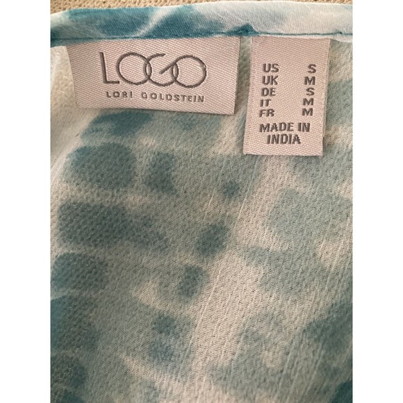 LOGO by Lori Goldstein Chiffon Blouse Womens Size S Agua Peasant Boho Sheer Top - Picture 6 of 9